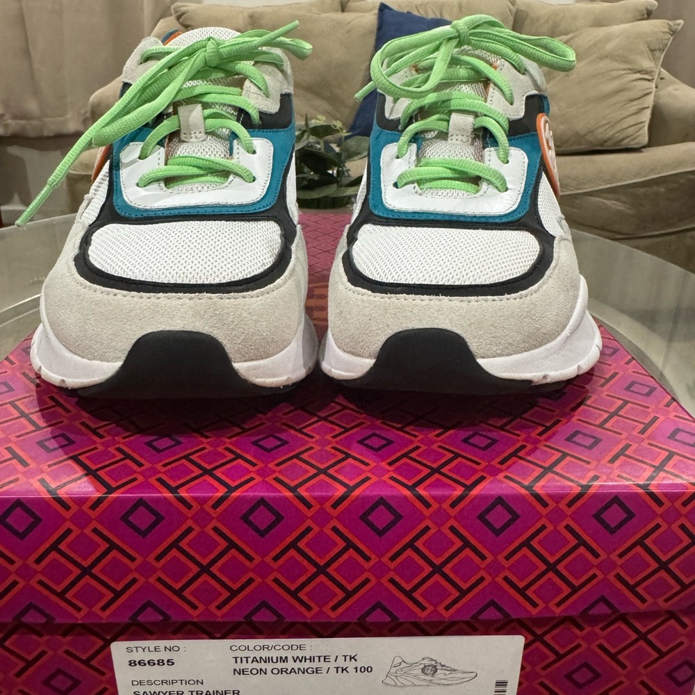 Tory Burch Sawyer Training Neon Orange and White Sneakers!